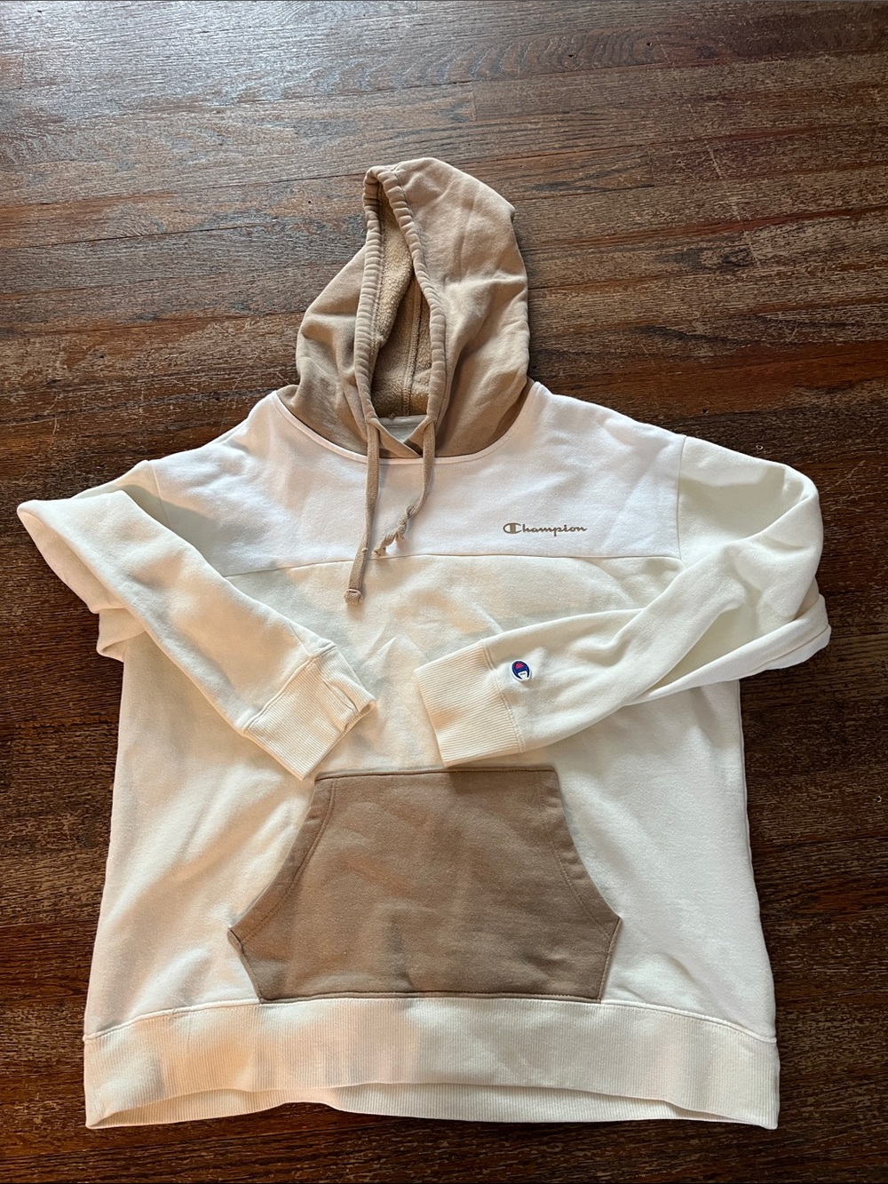 Champion women’s Two-Tone Cream and Tan Hooded Sweatshirt